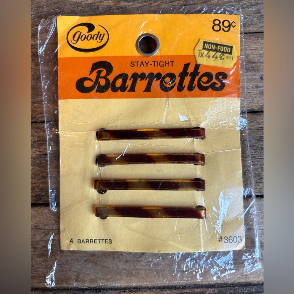 vintage 1975 Goody Stay-Tight Barettes 2" Faux Tortoise 4-pack #3603